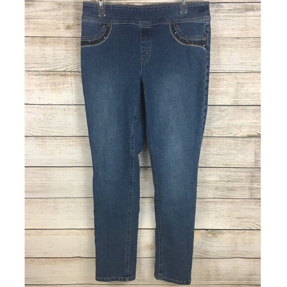 Chico's Pull-On Jeans Rhinestones Embellished Medium Wash Size 1 - Picture 1 of 12